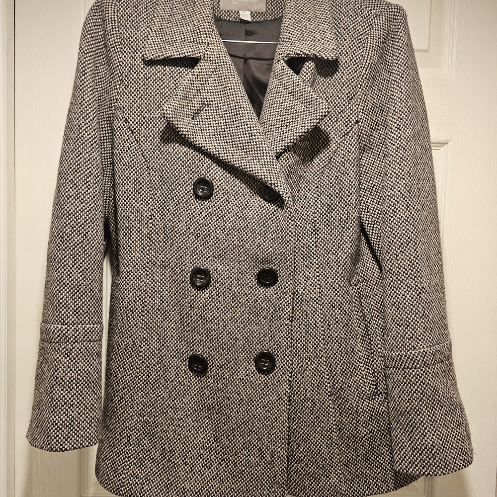 Croft & Barrow Women's Black and Brown Tweed Coat